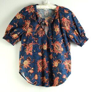 A.L.C. Ellis Printed Tie V-Neck Puff Short Sleeve Blue Paisley Print Top 2